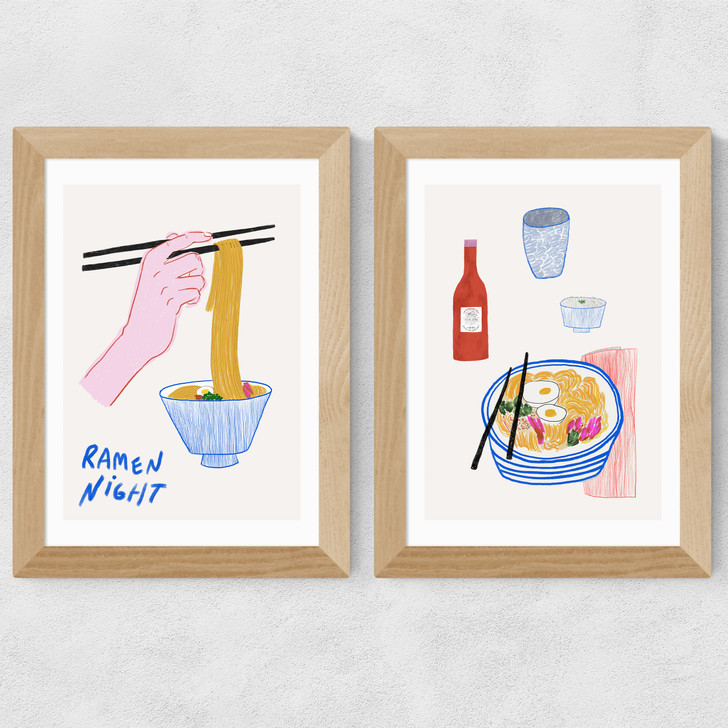 Ramen Night Diptych Wide Oak Frame Ramen Night Diptych Wide Oak Frame