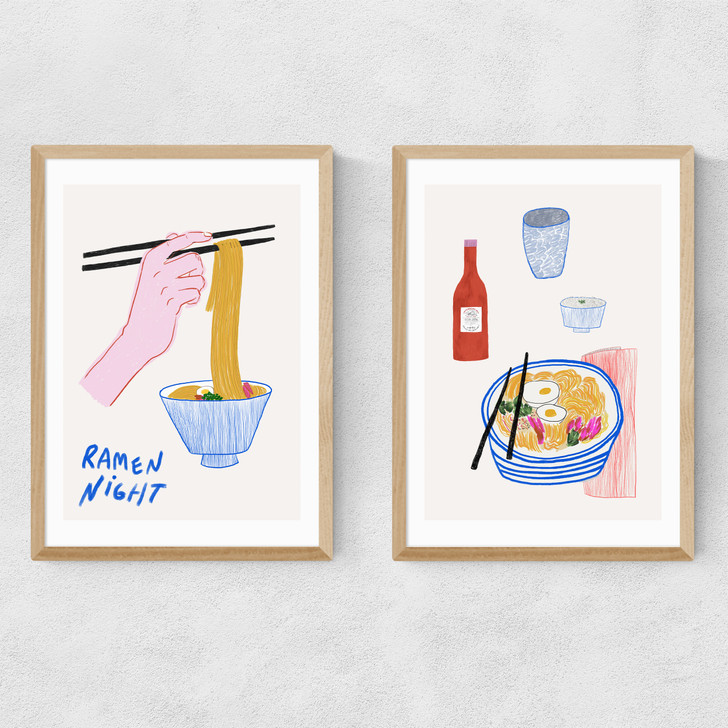 Ramen Night Diptych Narrow Oak Frame