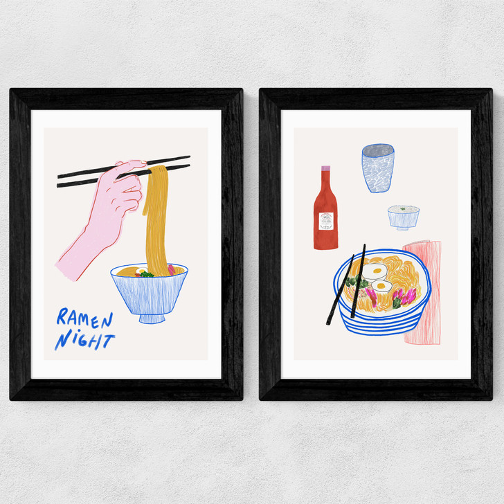 Ramen Night Diptych Wide Black Frame