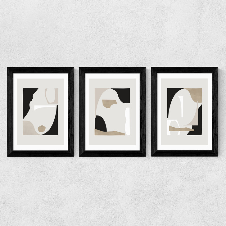 Abstract Shapes Triptych Wide Black Frame