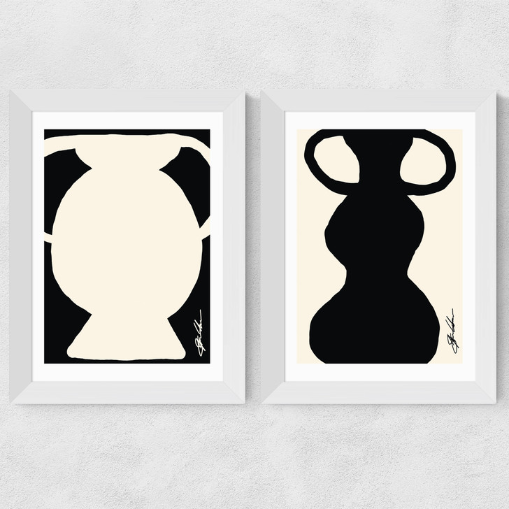 Abstract Monochrome Vase Dyptich Wide White Frame Abstract Monochrome Vase Dyptich Wide White Frame