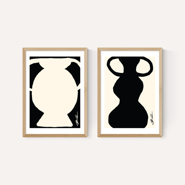 Abstract Monochrome Vase Diptych