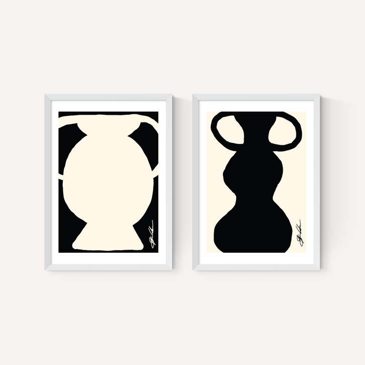 Abstract Monochrome Vase Diptych