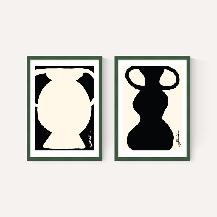 Abstract Monochrome Vase Diptych