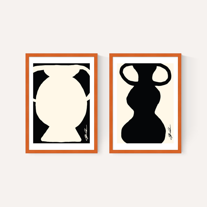 Abstract Monochrome Vase Diptych