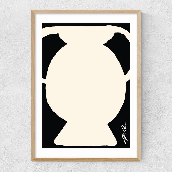 Abstract Monochrome Vase I Narrow Oak Frame