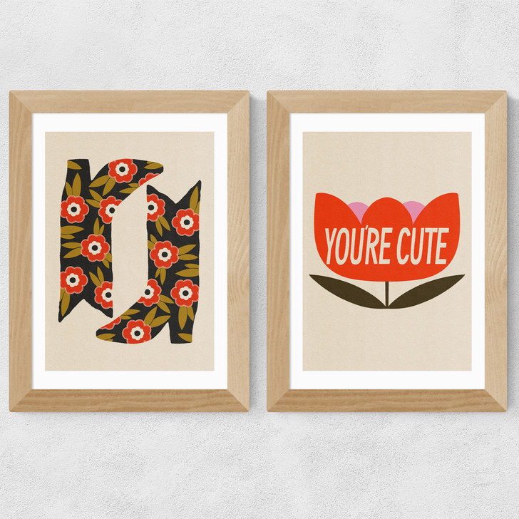 You're Cute Diptych Wide Oak Frame