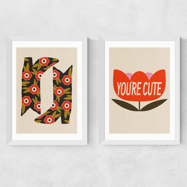 You're Cute Diptych Medium White Frame