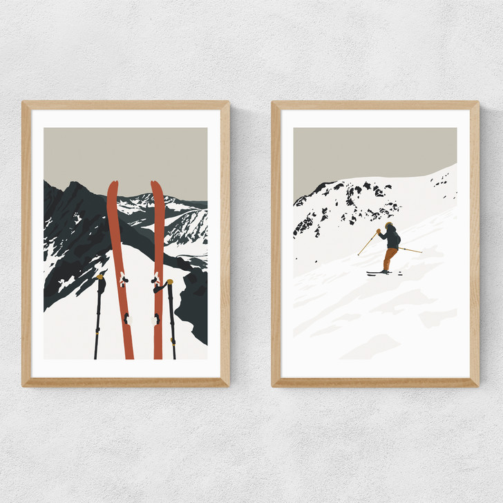 Skiing Twin Set Narrow Oak Frame Skiing Twin Set Narrow Oak Frame