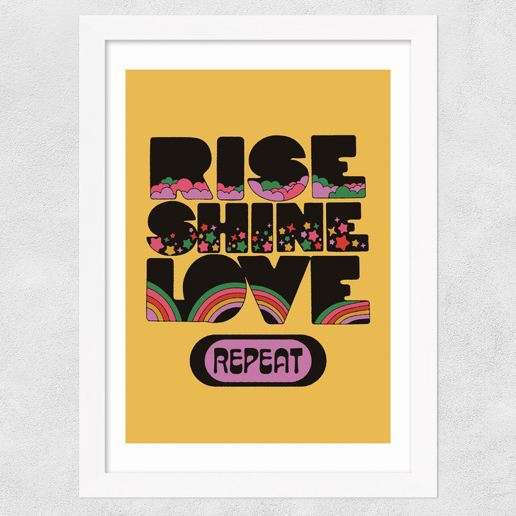 Rise Shine Love Wide White Frame