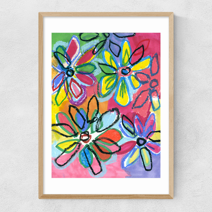 Abstract Bright Flowers Narrow Oak Frame Abstract Bright Flowers Narrow Oak Frame