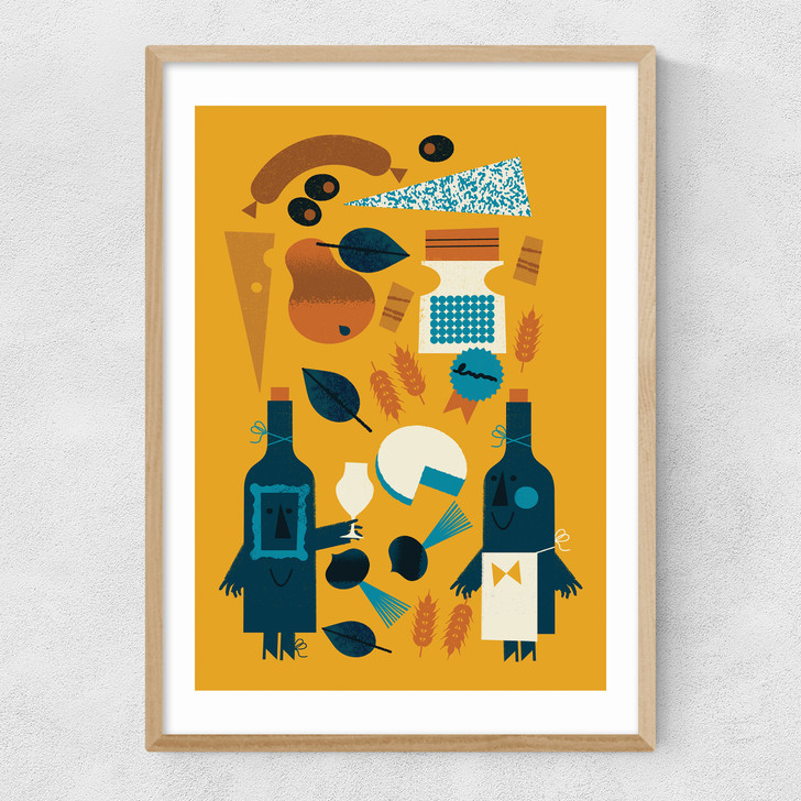 Wine And Cheese Narrow Oak Frame