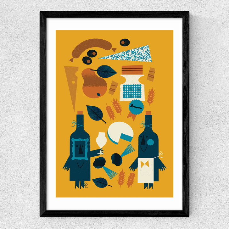 Wine And Cheese Medium Black Frame