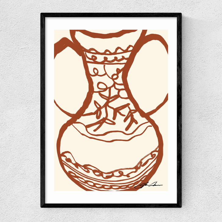 Brown Vase by Stephie Cardona Narrow Black Frame