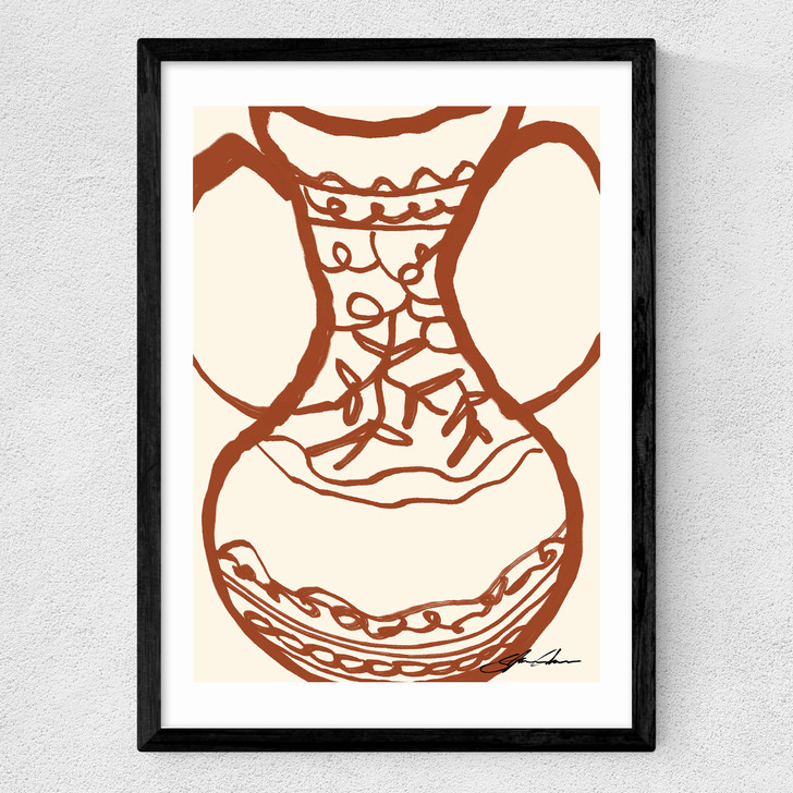 Brown Vase by Stephie Cardona Medium Black Frame