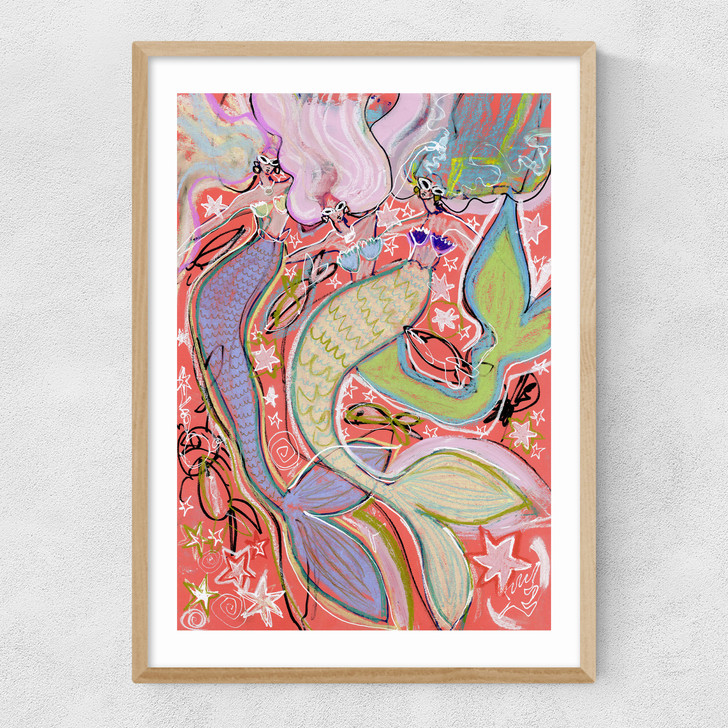 Rainbow Mermaids Narrow Oak Frame