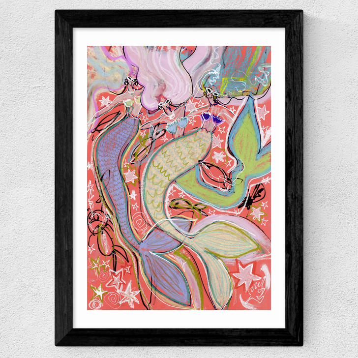 Rainbow Mermaids Wide Black Frame