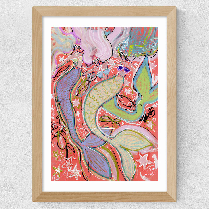 Rainbow Mermaids Wide Oak Frame