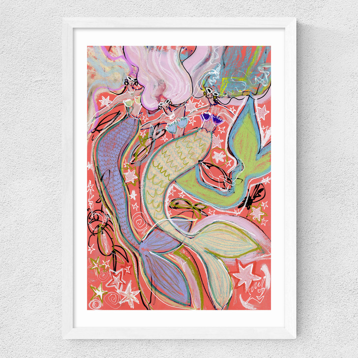 Rainbow Mermaids Medium White Frame