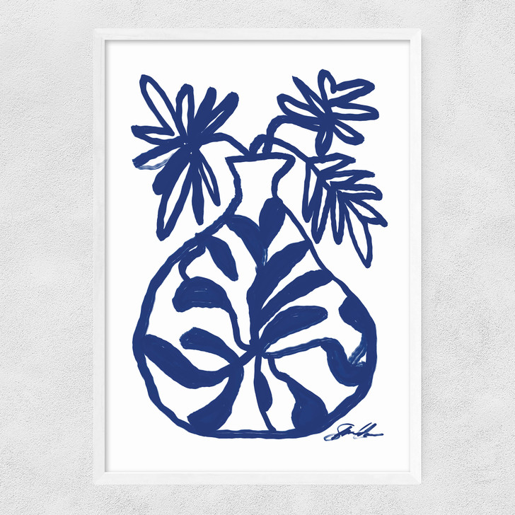 Blue Vase Narrow White Frame