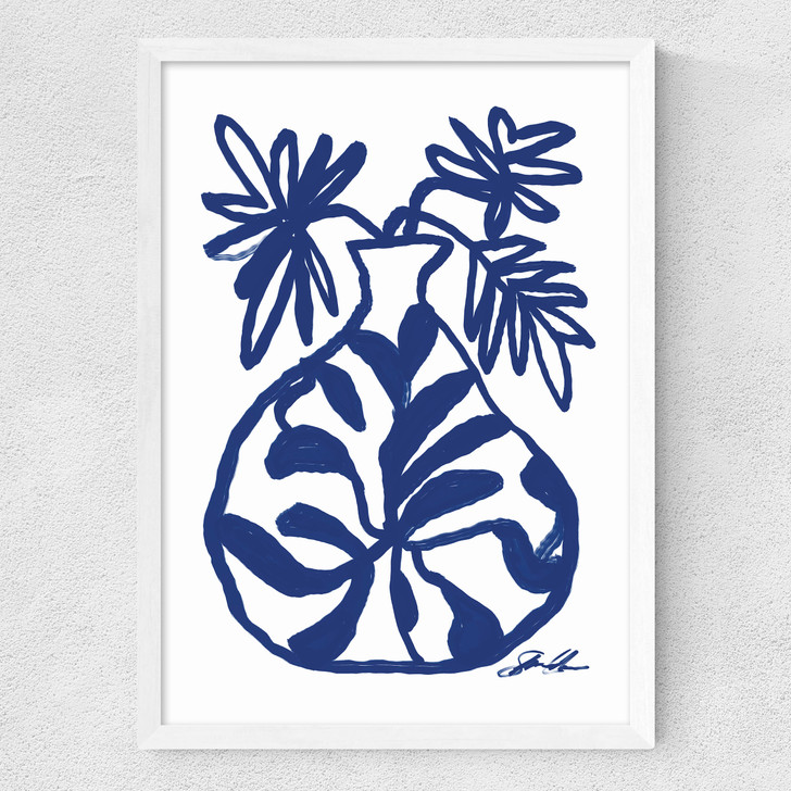 Blue Vase Medium White Frame