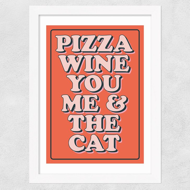 Pizza Wine Wide White Frame