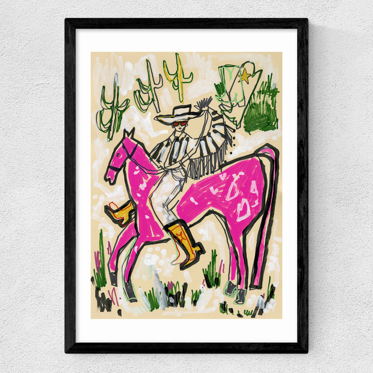 Pink Horse Cowboy Medium Black Frame