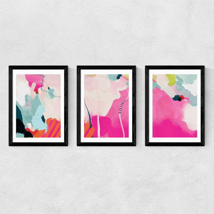 Lune Pink Sky Triptych Medium Black Frame