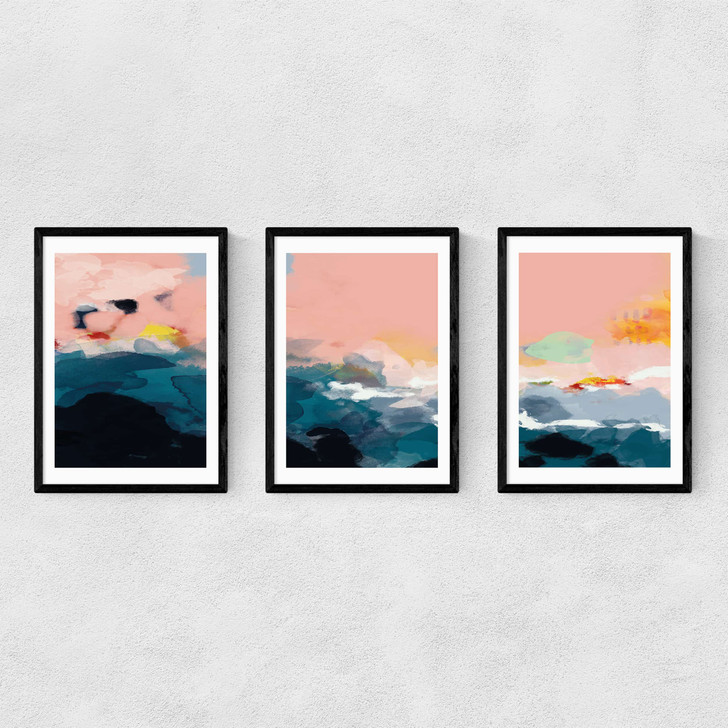 Abstract Landscape Triptych Narrow Black Frame Abstract Landscape Triptych Narrow Black Frame