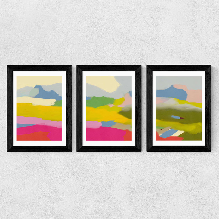Landschaft Bunt Triptych Wide Black Frame