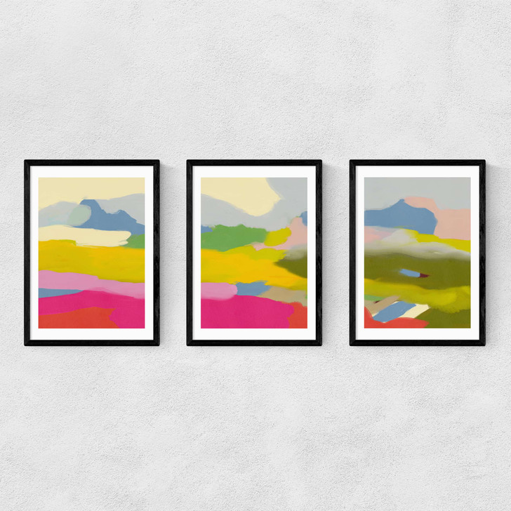 Landschaft Bunt Triptych Narrow Black Frame