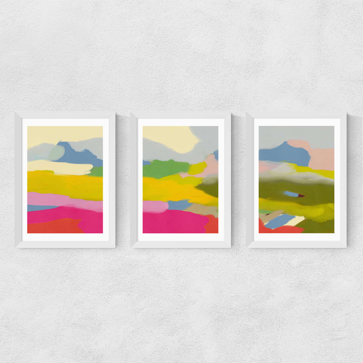 Landschaft Bunt Triptych Medium White Frame