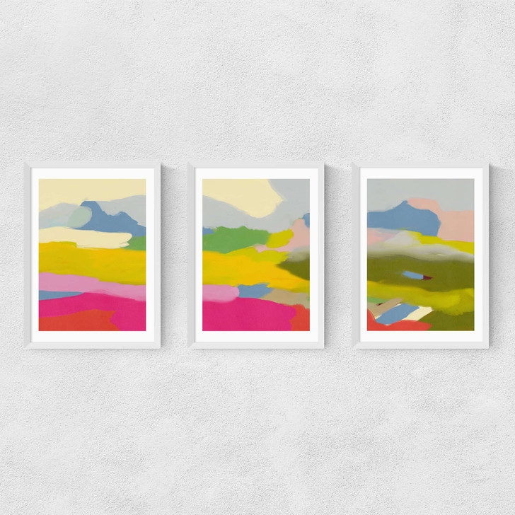 Landschaft Bunt Triptych Narrow White Frame
