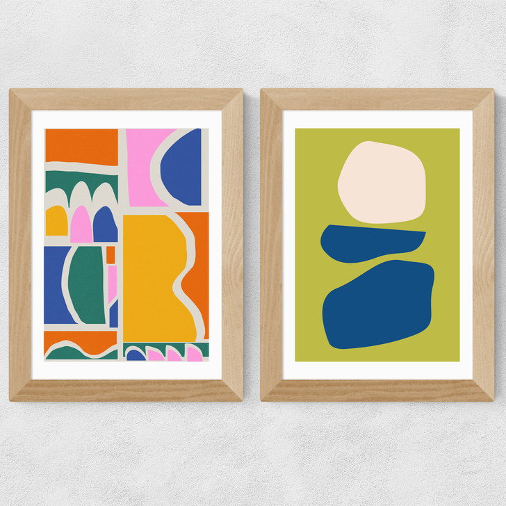 Organic Shapes Abstract Set Wide Oak Frame