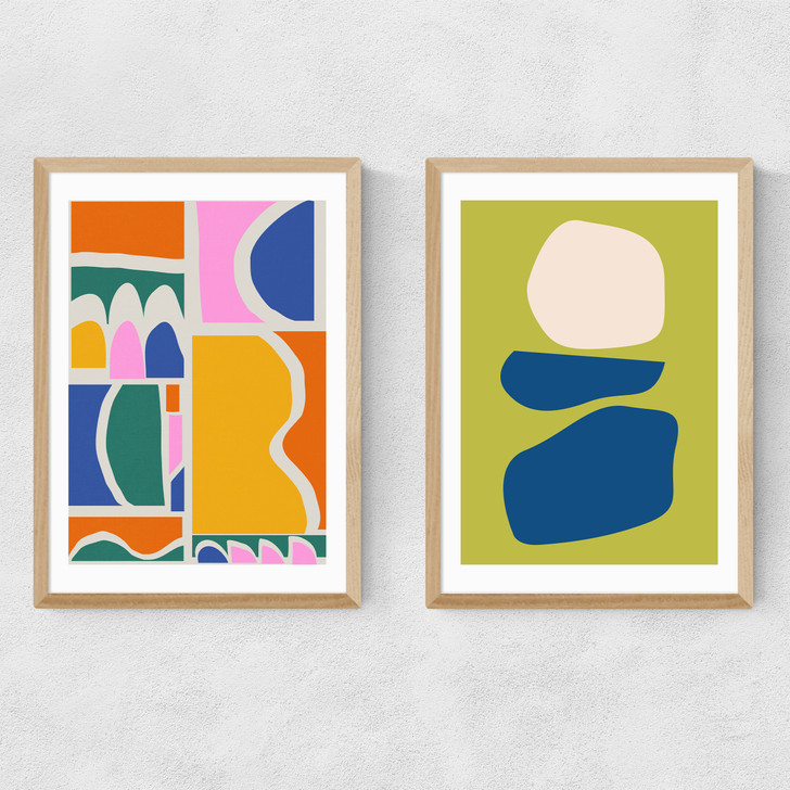 Organic Shapes Abstract Set Narrow Oak Frame