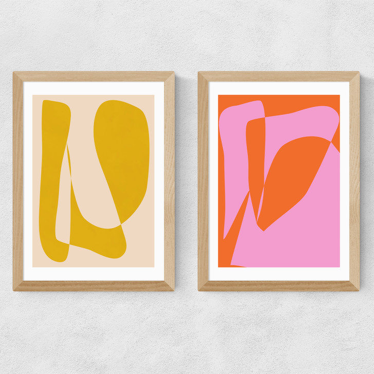 Minimalist Yellow and Pink Medium Oak Frame