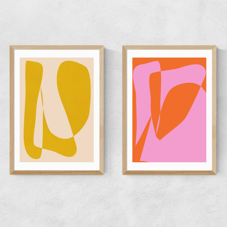 Minimalist Yellow and Pink Narrow Oak Frame