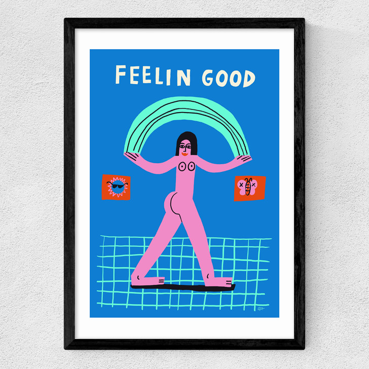feelin good art print by aley wild in black frame