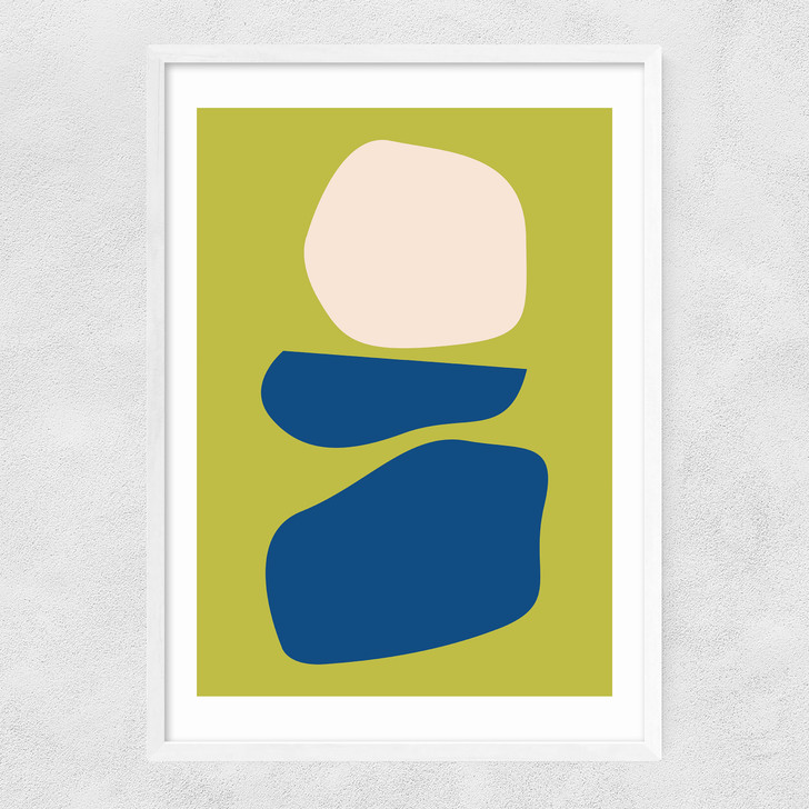 Organic Shapes Blue Lime Narrow White Frame Organic Shapes Blue Lime Narrow White Frame