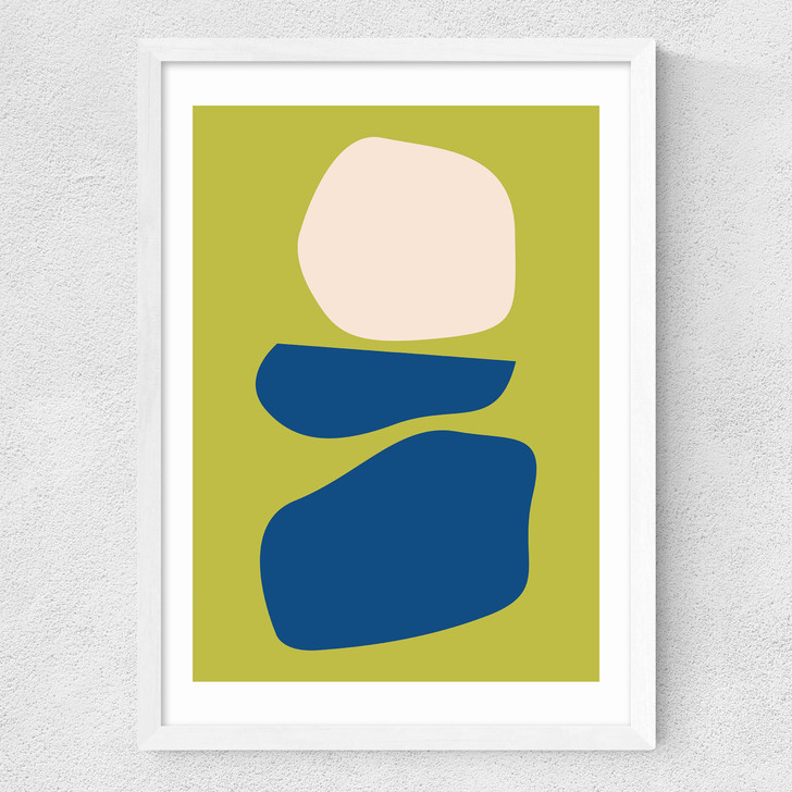 Organic Shapes Blue Lime Medium White Frame