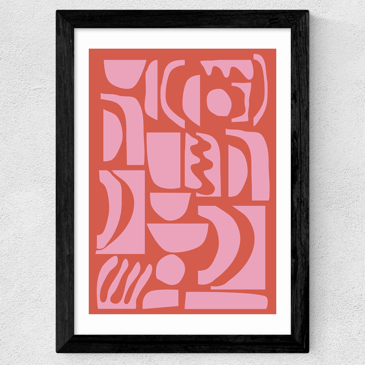 Abstract Shapes 21 in Pink and Red Wide Black Frame