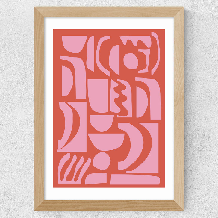 Abstract Shapes 21 in Pink and Red Wide Oak Frame