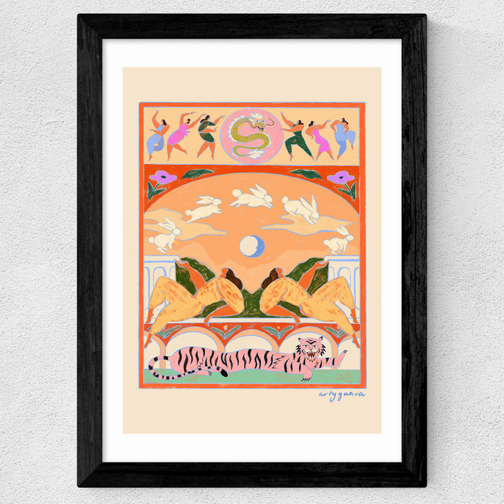 Rabbit Jumps Over The Moon Wide Black Frame
