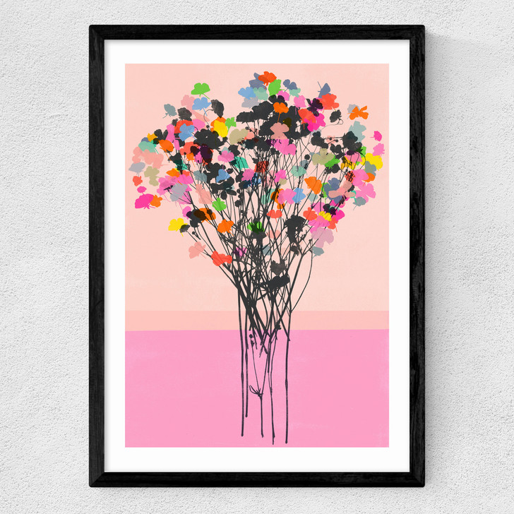 Buttercups Pink Medium Black Frame