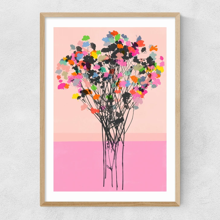 Buttercups Pink Narrow Oak Frame