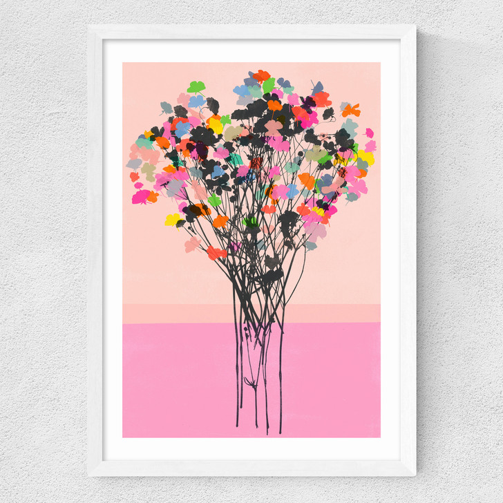 Buttercups Pink Medium White Frame