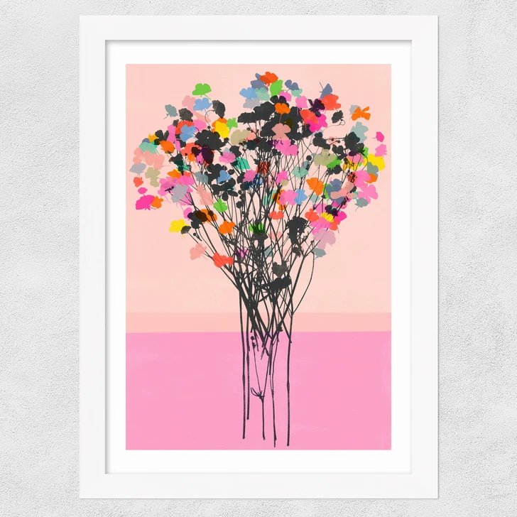 Buttercups Pink Wide White Frame