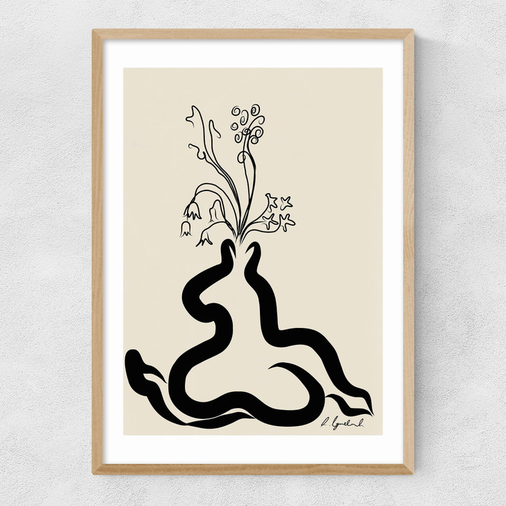 Inky Flowers Narrow Oak Frame