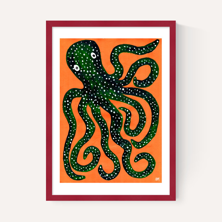 Green Octopus on Orange