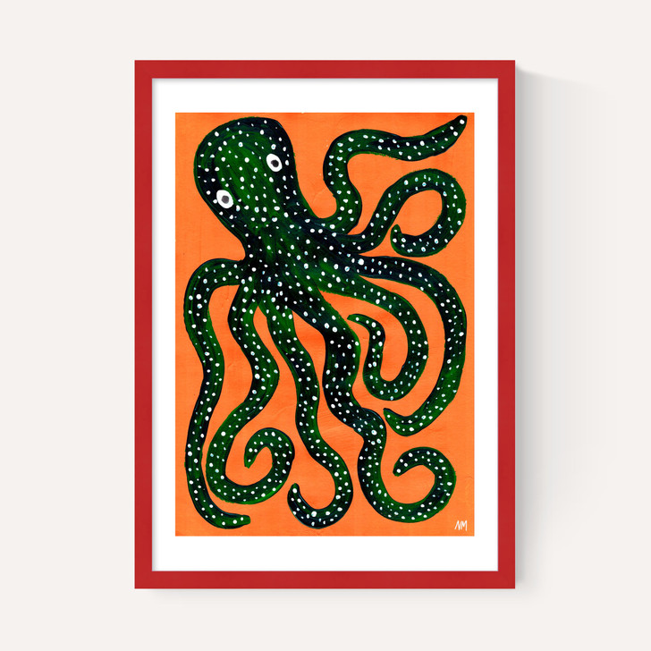 Green Octopus on Orange